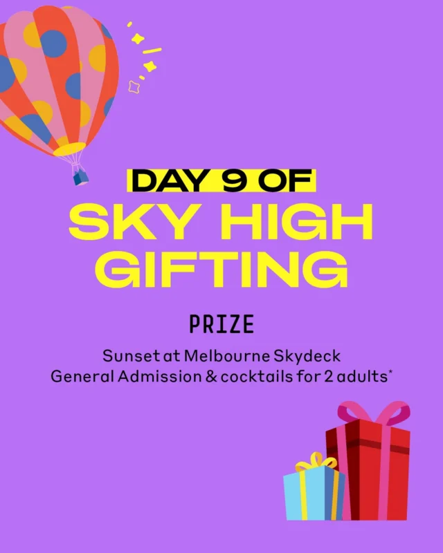 🎄 12 Days of Sky-High Gifting – DAY 9 ✨
@melbourneskydeck x @89_eureka

🌇 On the ninth day of Christmas in July in the sky... Melbourne Skydeck gave to me... the chance to WIN the ultimate sunset experience for two! ✨

🎁 DAY 9 PRIZE
Sunset at Skydeck – General Admission & Cocktails at Bar 88 for 2 adults, valued at $130.

Watch Melbourne transform from day to night as the sun sets over the city from 300 metres above the streets below. Soak up spectacular golden hour views, then toast to an unforgettable evening.

To enter to win today’s prize:
1️⃣ Follow @melbourneskydeck and @89_eureka on Instagram or Facebook (whichever platform you’re entering from).
2️⃣ Tag a friend in the comments below (multiple entries welcome – one tag per comment).
3️⃣ Like this post.

Good luck! 🍾✨

Twelve winners will be drawn at random at the end of the promotion, with one winner selected for each of the 12 prizes.

To be eligible, enter on the prize post for the specific day you’d like to win, as entries only apply to that day’s prize. Entries are open across both Instagram and Facebook for both Melbourne Skydeck and Eureka 89.

For full Terms & Conditions, visit: https://www.melbourneskydeck.com.au/competition-terms-and-conditions/

Prize includes General Admission to Melbourne Skydeck and two cocktails at Bar 88 for two adults. Entrants and the winner must be 18 years or over to redeem the cocktail component of the prize.

#melbourneskydeck #eureka89 #ChristmasInJuly #melbournegiveaway #giveawaymelbourne